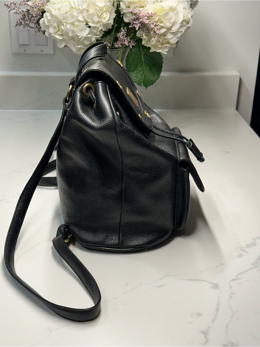 MCM Black Leather Mini Backpack - Gold Hardware - Picture 4 of 16